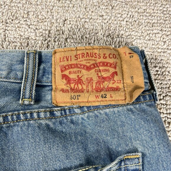 Levi’s 501 Button Fly Denim Shorts Blue Men’s Size 42 x 10 - Picture 6 of 6